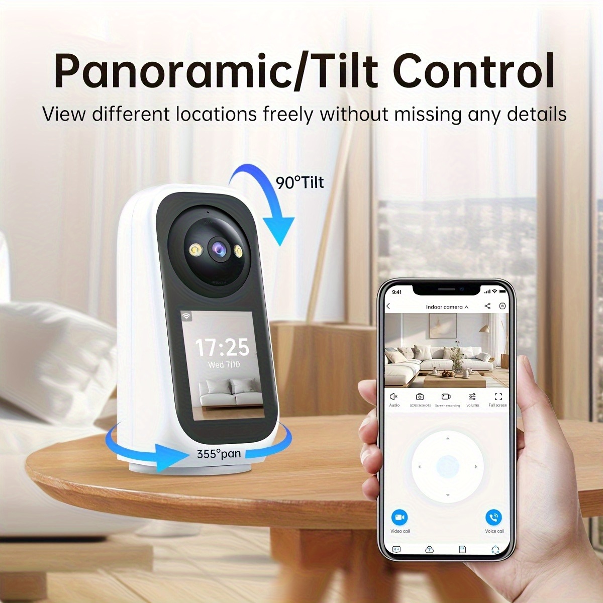 JOOAN Caméra Rotative Full HD : Elle est livrée avec un petit écran et peut suivre automatiquement les personnes (rotation horizontale à 360 degrés, rotation verticale à 90 degrés), dispose d'une vision nocturne couleur et permet la visualisation à distance via l'application CAM720 sur votre téléphone