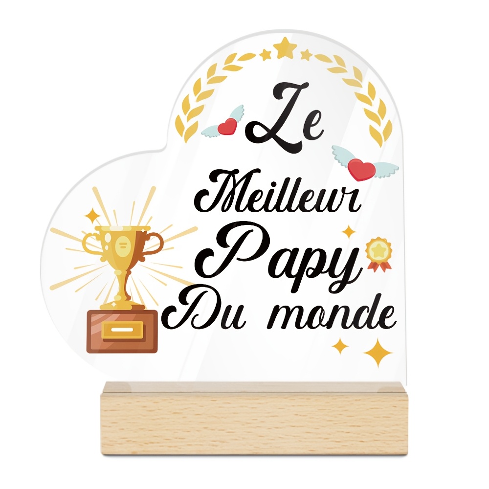 TEMU 2D Plat - [2D Plat] 1pc Panneau Acrylique de Cœur Français, Le Meilleur Du Monde, Décoration de Table de Salon de Ferme Maison, Design 2D Plat