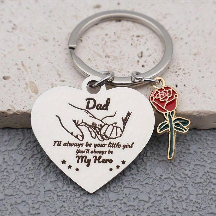 TEMU A Stainless Steel Keychain In Of A Heart, With 'dad, You Will Be My Hero', Accompanied -themed Additions, Ideal For Father's Day And Perfect For