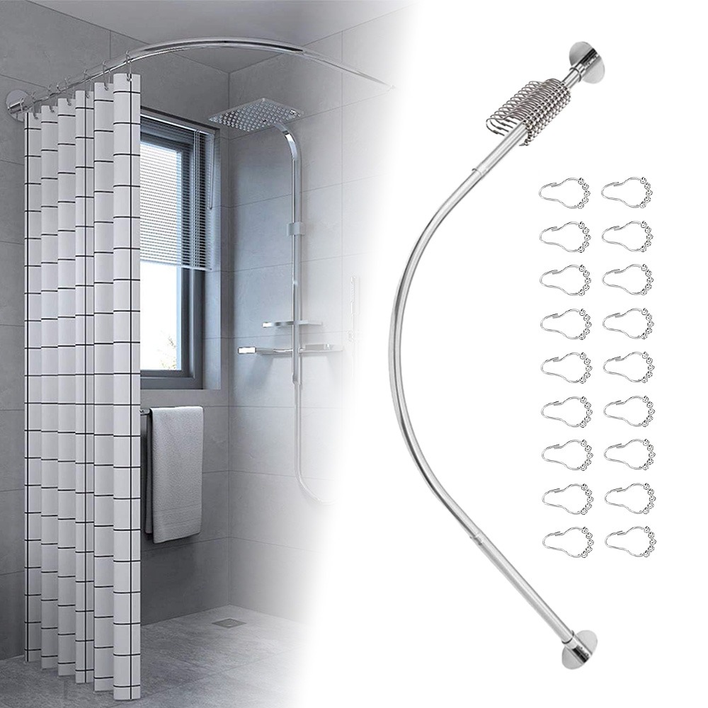 Image of Adjustable L-shaped Corner Shower Curtain Rod, No-drill Installation For Bathrooms, Bathtubs, And Clothing Stores
