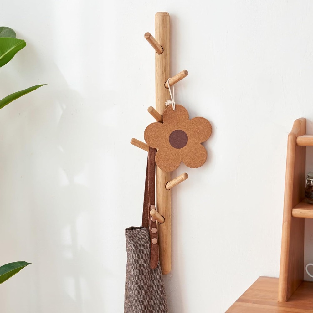 TEMU Modern Vertical Wall-mounted Coat Rack With 6 Hooks- Cork Material, Space- Entryway Hanger For Hats, Jackets, And Bags, Suitable For