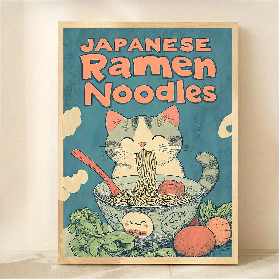 Poster Toile Chat Kawaii Nouilles Japonaises Ramen – Déco Murale HD Pour Chambre