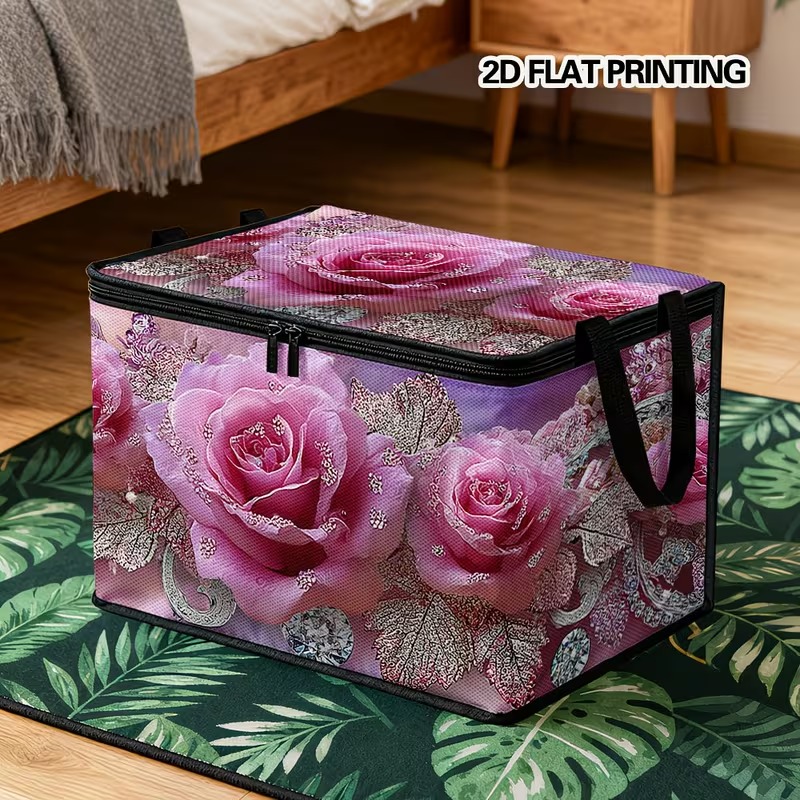 TEMU 1pc Rose Non- Fabric Storage Basket With Octagonal Base & Suitable For Wardrobe Organization, Blanket Box, Clothes, Bedding Basket For Closet,,