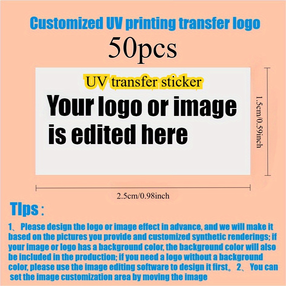 TEMU [customization] Custom Size 2.5cm X 1.5cm/0.98inch X 0.59inch, Personalized Uv Printed Uv Transfer Label, Logo, And Scratch-resistant,