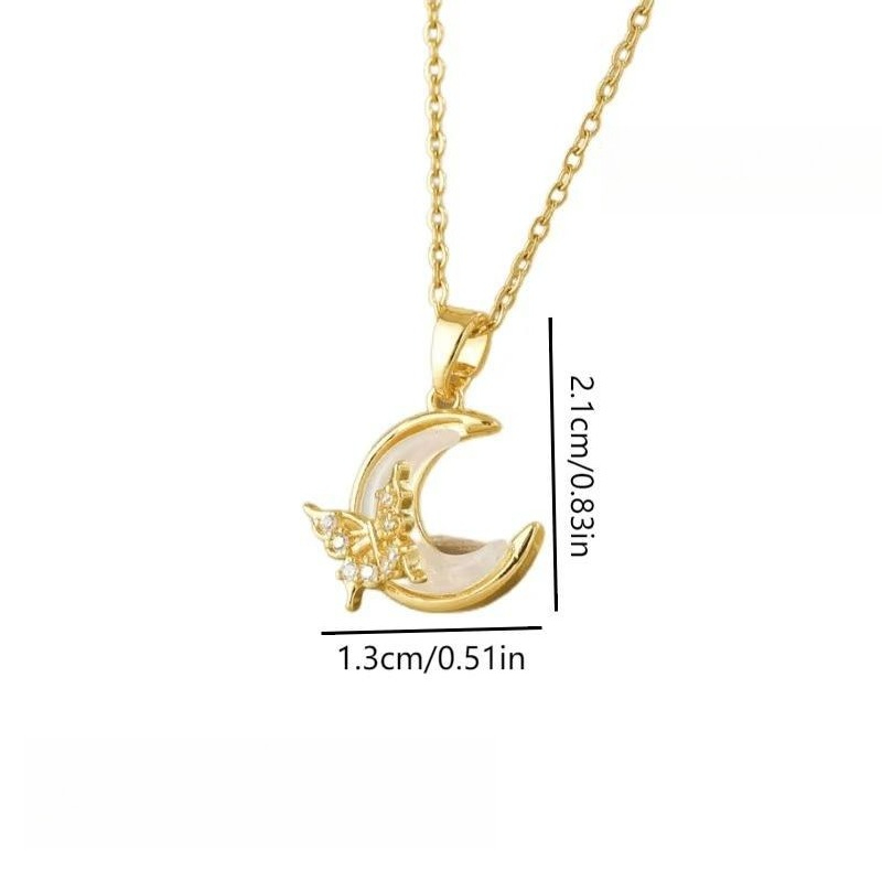 Women's Vintage Moon Butterfly Cubic Zirconia Pendant Necklace
