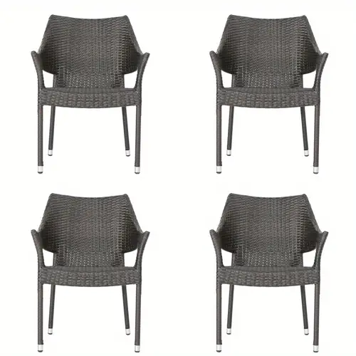 outdoor resin chair 52637 00mbrn kd mp4 stackable weather resistant polyethylene woven wicker design foldable open back patio chair with no 24 w x 24 25 d x 32 5 deck garden poolside chairs for outside poolside seating foldable design durable construction