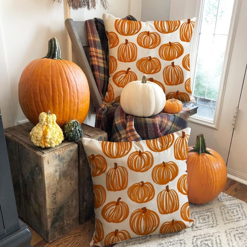 TEMU 2pcs Outdoor Autumn Throw Pillow Covers, High Quality, Burnt Orange Pumpkin Decor, Fall, Thanksgiving, Harvest, Farmhouse Home Decor,