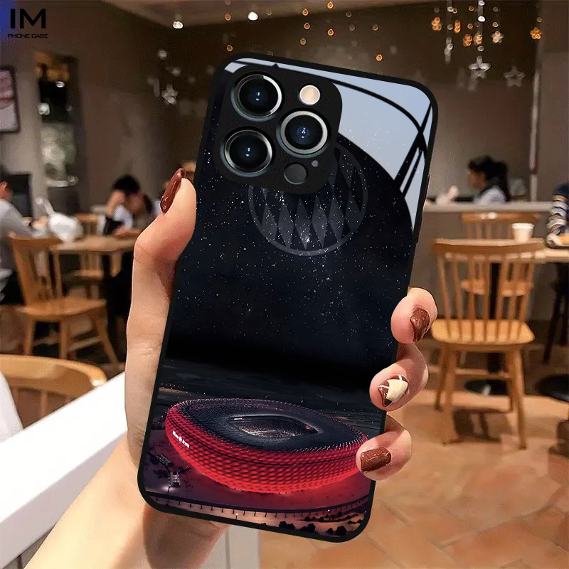 TEMU Phone Case - New Stylish Black Phone Case Featuring The Bayern Starry Sky Stadium Badge, Suitable For Iphone 17, 16, 15, 14, 13, And 12, Perfect
