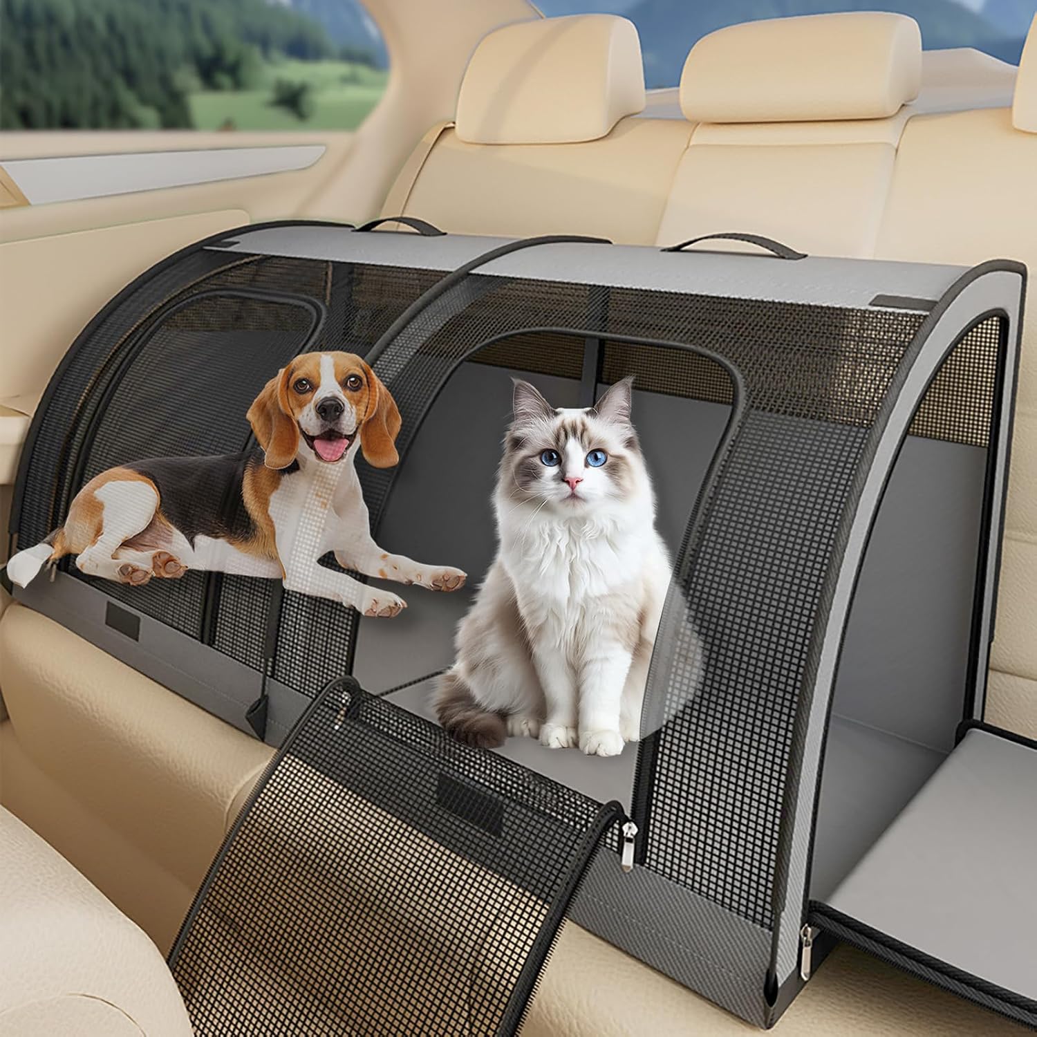 TEMU Flat Car Seat For 2 Cats Or Small Dogs, Dog Car Seat For Back, Washable Cat Transport Box For Picnic, Travel, , 100 X 50 X 50cm