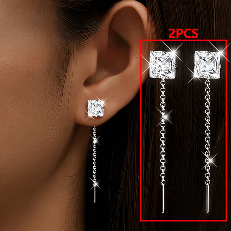 Elegant Geometric Square-Cut Zircon Earrings