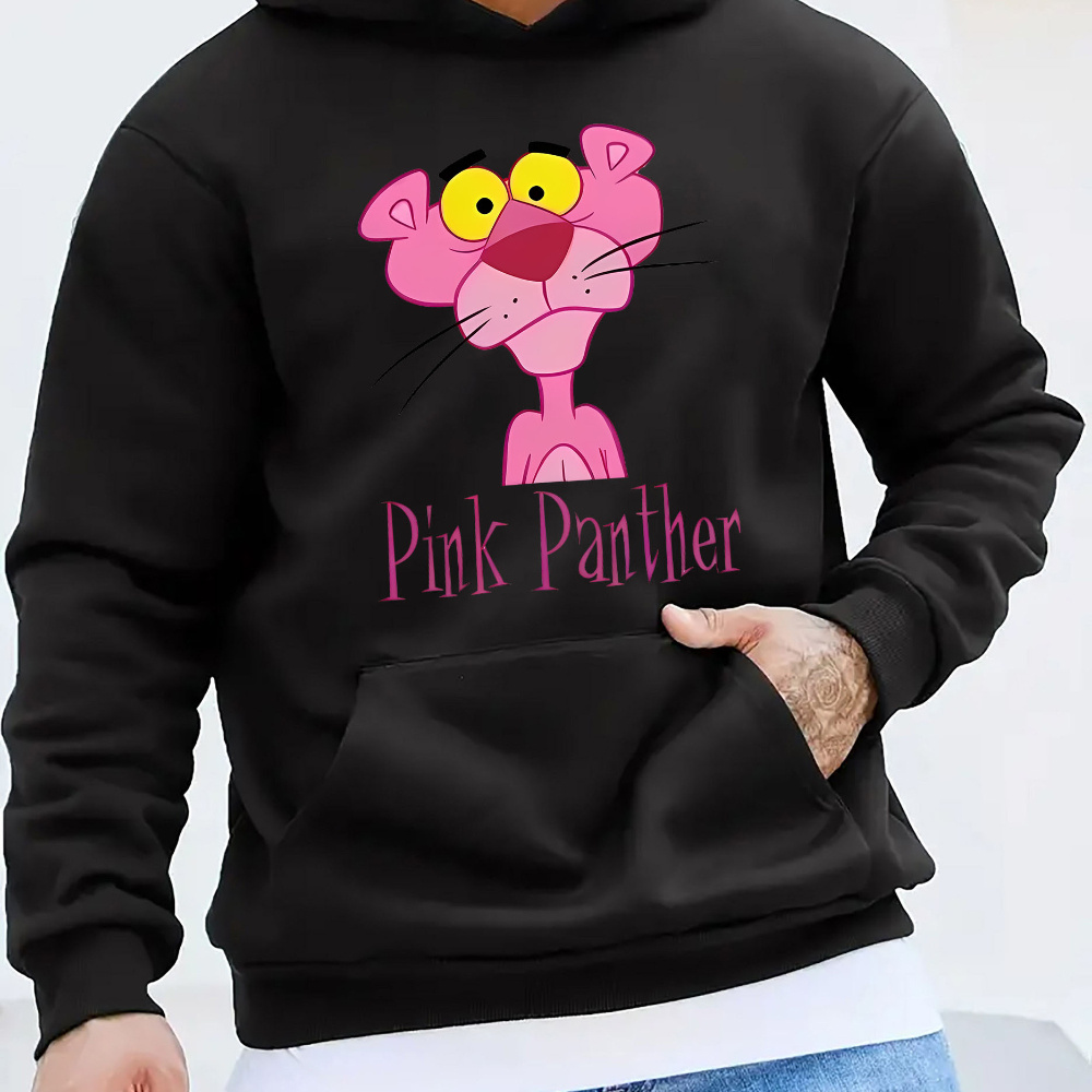 

Men's Casual Pink Panther Hoodie, Long Sleeve Pullover With Kangaroo Pocket, 100% Polyester Knit Fabric, Stretch, Loose Fit, All Hooded Sweatshirt