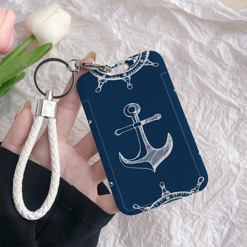 TEMU Porta badge 2D in plastica con motivo nautico da , completo di portachiavi. per tenere pass di autobus, badge da lavoro, biglietti per pasti per
