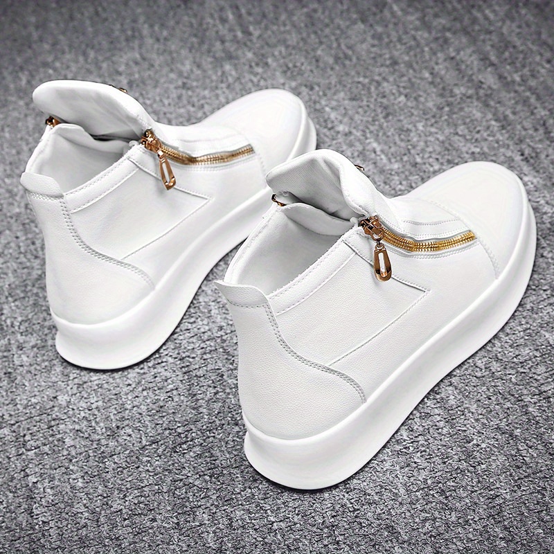 Chaonan British Style Joker High-Top Shoes - Double Zipper Closure, PU Upper & Slip-Resistant Rubber Sole, All-Season Urban Sneakers for Men & Women - Formal & Casual Events (Black), Versatile Footwear, Sleek Design, Durable Construction, Unisex Footwear, Fashion Enthusiasts