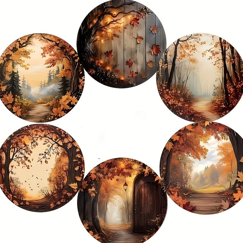 TEMU 6pcs Wood Coaster Set Suitable For Cups - Heat-resistant Table Protectors With Autumn Scenery, Suitable For Home, Cafe Use, Holiday Gifts ( Fits