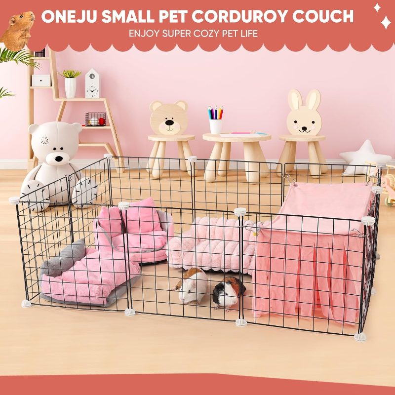 Guinea Pig Couch - Fluffy Small Pet Sofa with with Two Removable Washable Covers, Guinea Pig Bed with Stuffed Arms and Back, Cozy Corduroy Fleece, Pink and Dark Gray Respectively - Image 7