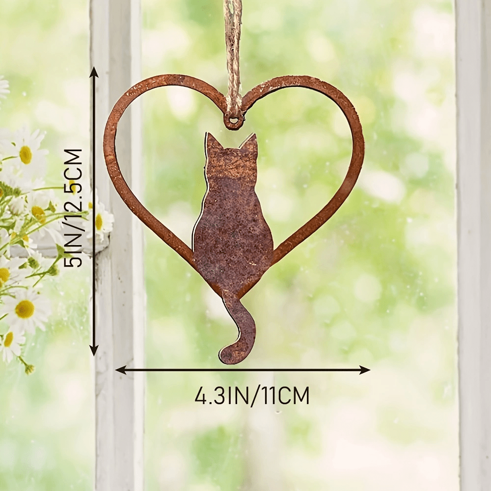 1pc Rustic Cat Silhouette Heart Metal Ornament - Wall Art, Perfect For Indoor/outdoor Use & Christmas Gifts
