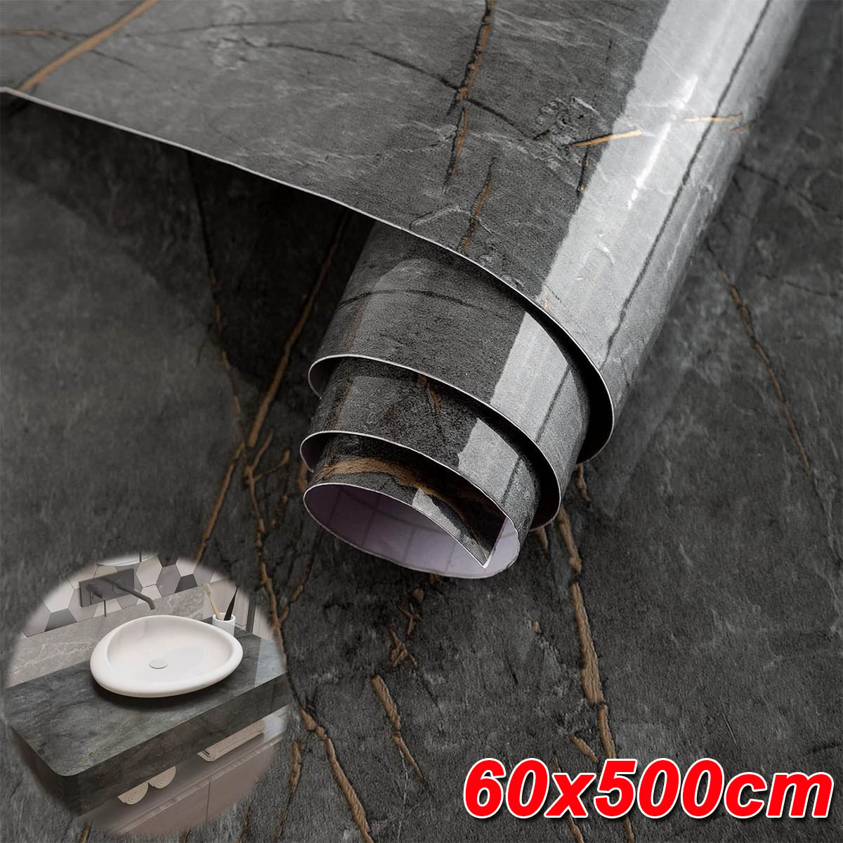 60x500cm Marble Self Adhesive Wallpaper Contact Paper Peel And Stick For Kitchen Bathroom Countertop Table Furniture Stickers