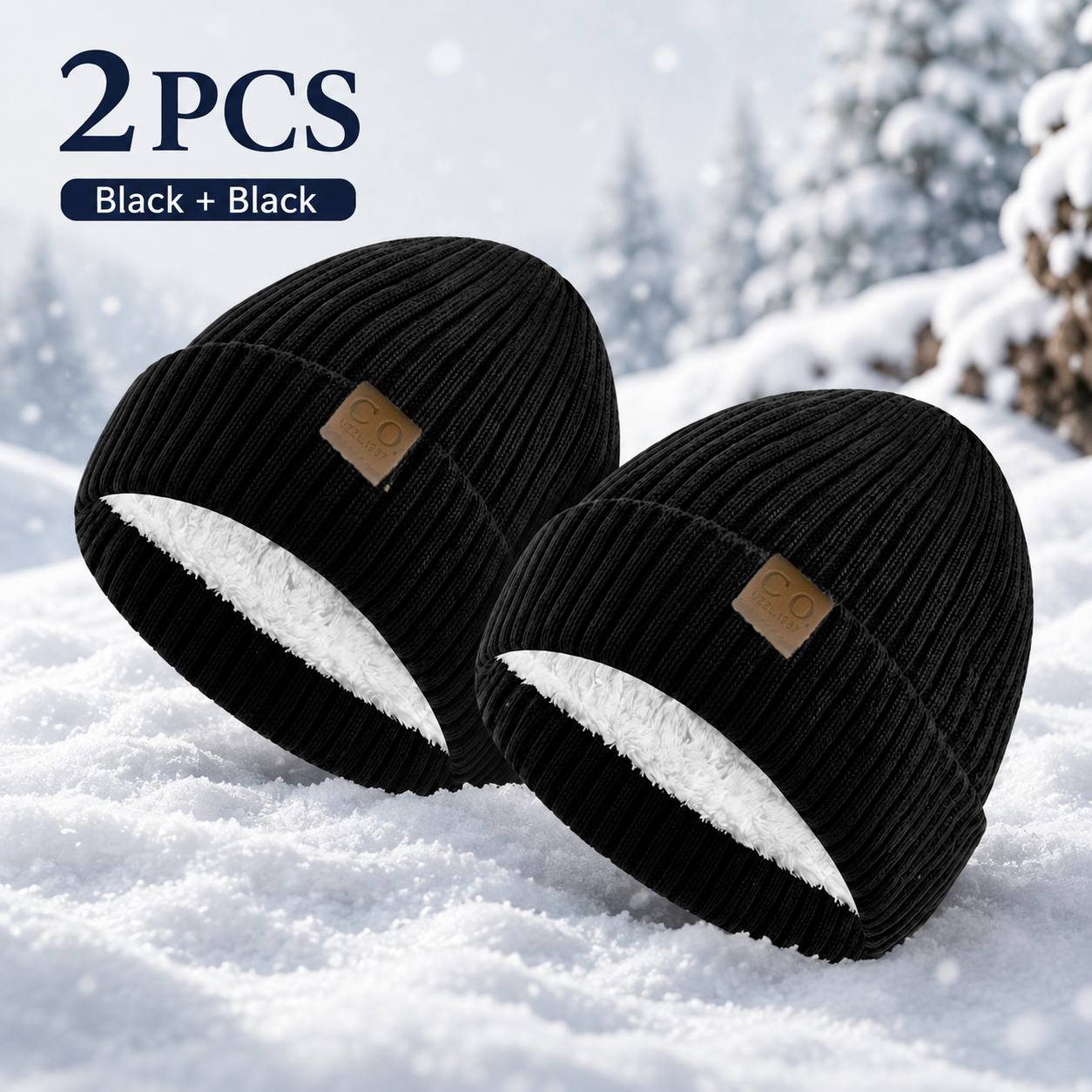 TEMU 2pcs Outdoor Hat Beanie Set - Autumn Winter Casual Warm Hat, Vintage Temperament Hat - Fashionable Cap - Fleece-lined Hat For Winter Outdoor
