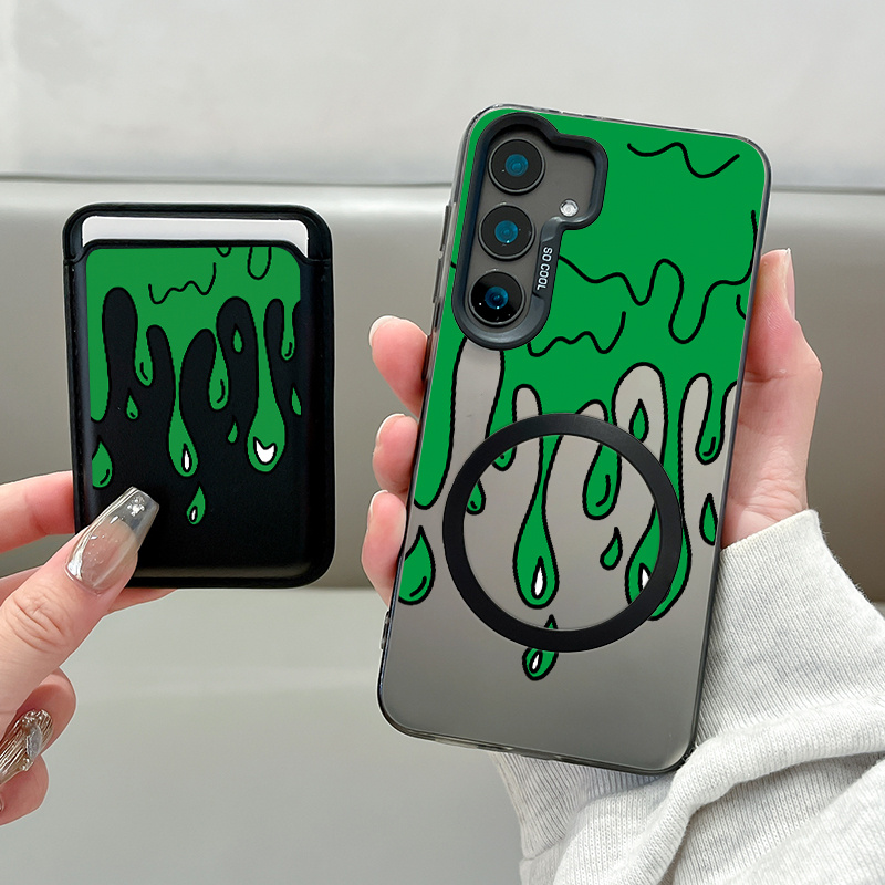 TEMU Phone Case: 2pcs Set Creative Irregular Green Magnetic Phone Case & Fashionable Luxury Artificial Leather Magnetic Property Multi-functional For