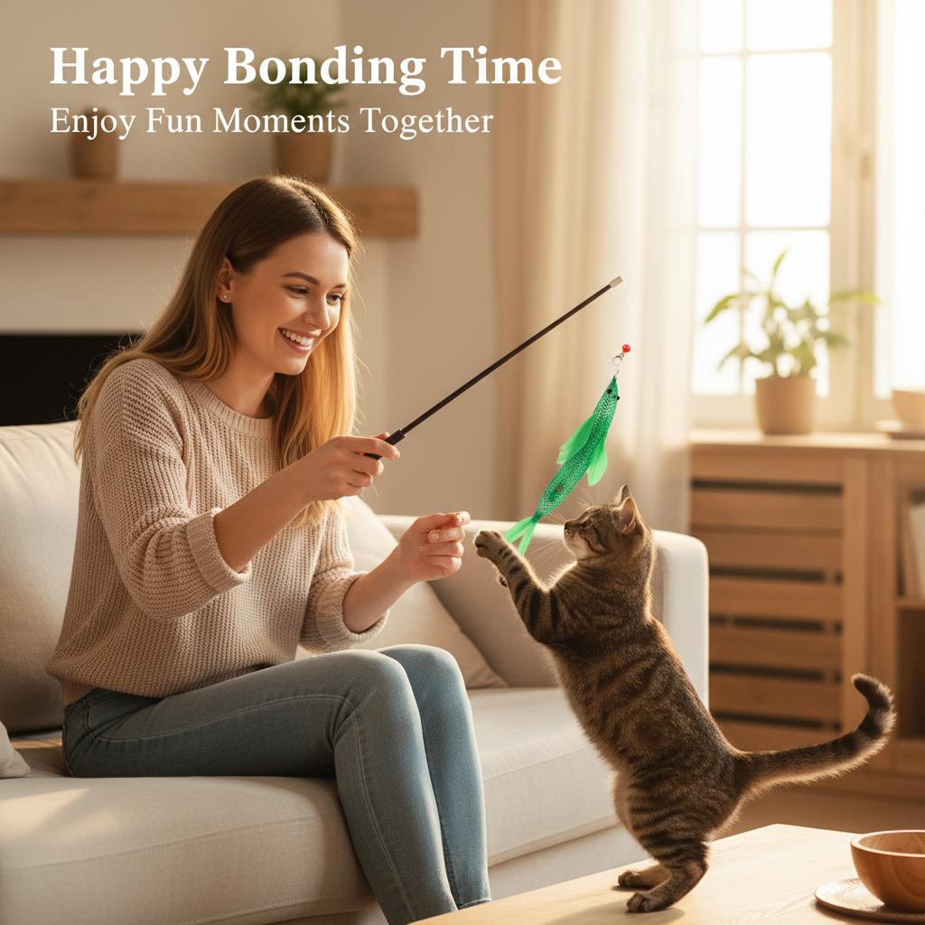 Fish-Shaped Cat Wand Replacement Heads with Mesh Tube