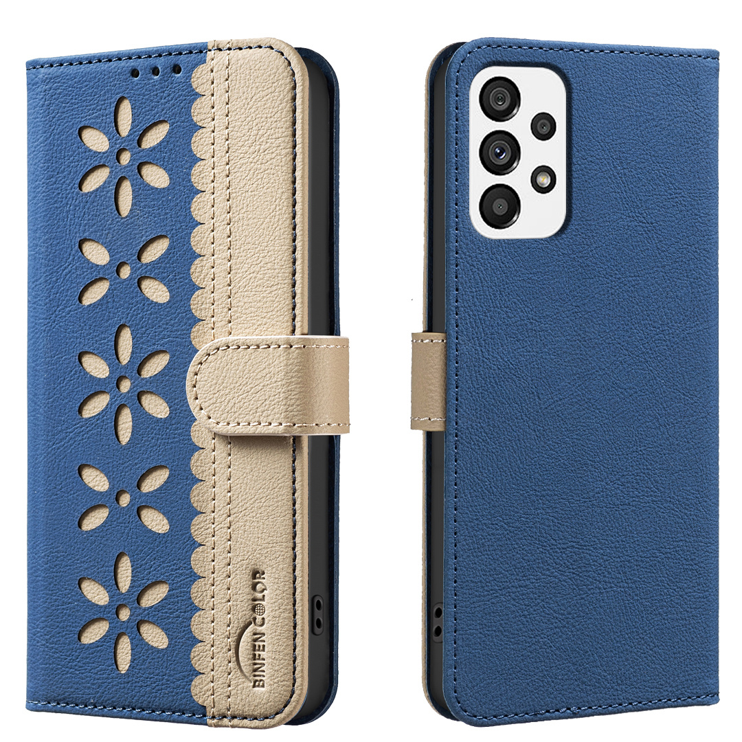 TEMU Phone Case - Fashionable Color Matching Flower Leather Case Phone Case For Galaxy A14 A15 A26 A27 A33 A34 A56 A57 A72 A73 Drop-proof Protective