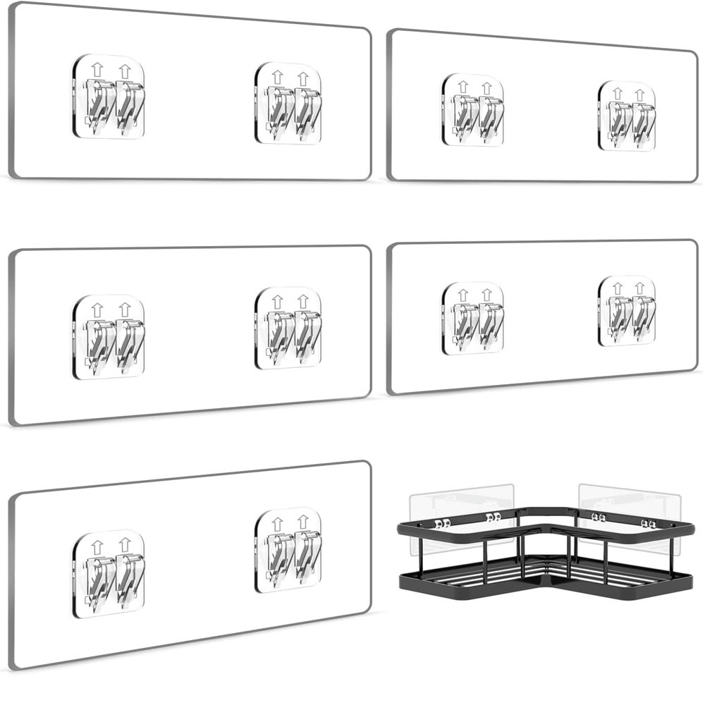 5 Sets Of No-punching Adhesive Replacement Strips, Transparent Strong Adhesive, Suitable For Bathroom Kitchen Storage Racks, Shower Baskets, Soap Dishes, Traceless And No Residue