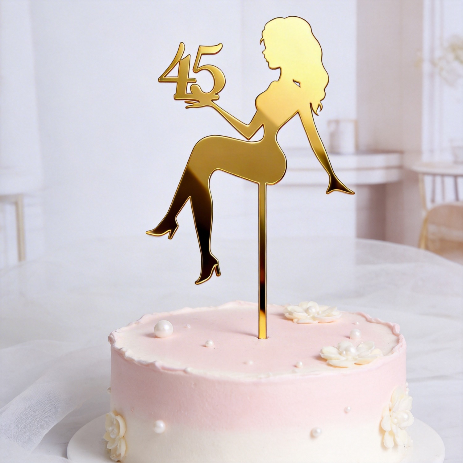 Image of 1pc Golden Acrylic Cake Topper Shaped , Perfect For Decorating A Birthday Cake For A 45th Celebration. Ideal Supplies For A For Milestone Birthday Party For Women, Halloween, Christmas