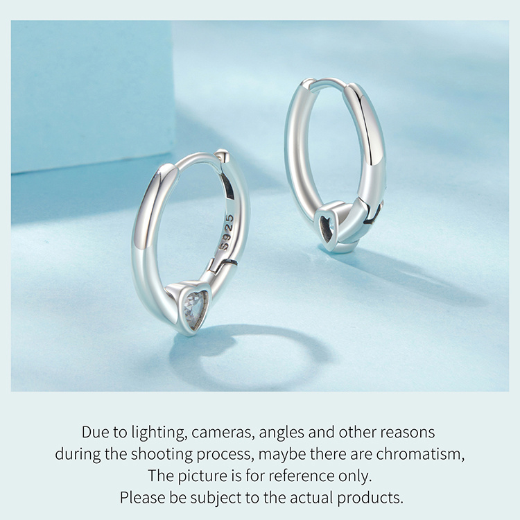 chic 925 sterling silver hoop earrings with sparkling cubic zirconia heart - hypoallergenic,   weddings, parties & casual attire - ideal valentine s gift, cute earrings, korean style, 2.6g, synthetic zirconia details 6