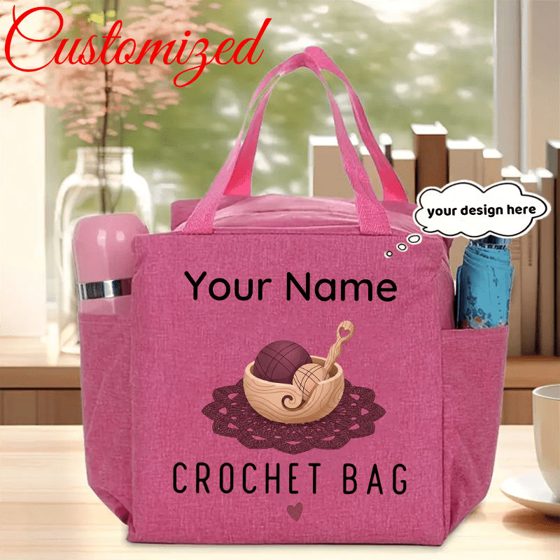 TEMU Custom Personalized Name Women's Handbag, Knitted Storage Pouch - Crochet/yarn Organizer With Zipper Closure, Custom Tote Bag Designed