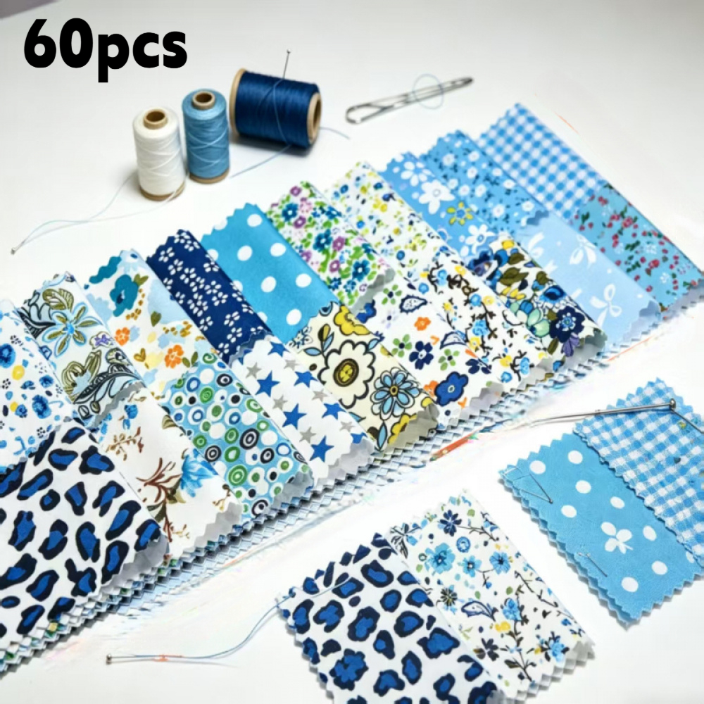 A Set Of 60pcs, Blue Quilted Fabric Rolls, Featuring A, Is Perfect For Sewing And Making Fabric Patches, Crafts, As…: retailer-supplied image