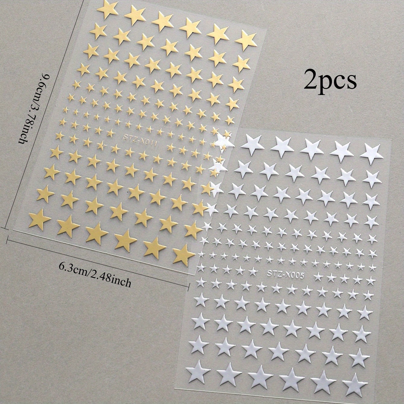 2pcs Metal Golden Silvery Star Nail Stickers Different Size Five-pointed Star Decals Holographic Self-adhesive Slider Elegant Charm Decoration Art Diy Manicure Tips Accessories Tool Nails
