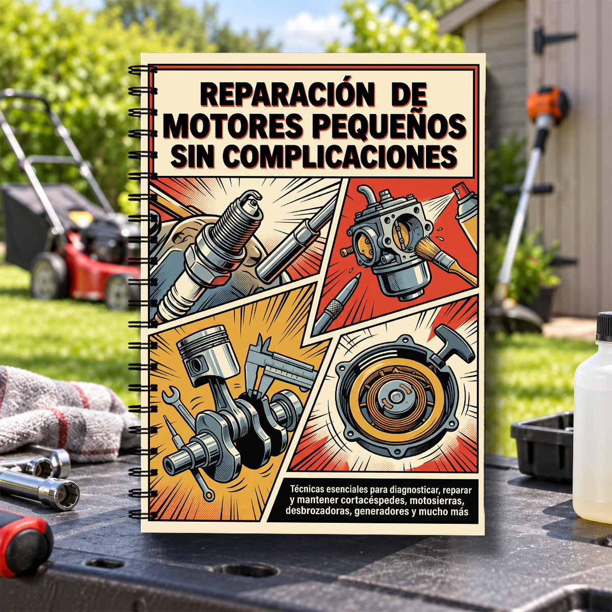 TEMU Cuaderno de de reparación de motores pequeños versión en español: Cuaderno de estudio con encuadernación en para cortacéspedes, motosierras,
