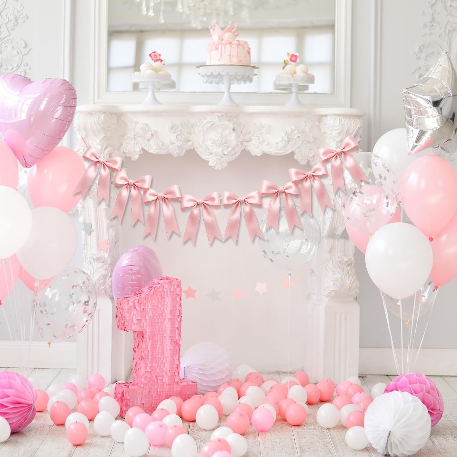 pink bow garlands banner decoration pre satin ribbon