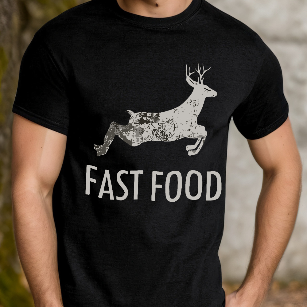 

1pc Men's Casual Cotton T-shirt With Deer Hunting & Graphic - Geometric Pattern, Round Neck, Short Sleeve, Stretch Fabric - - Humorous Gift For Hunters & Outdoors Enthusiasts