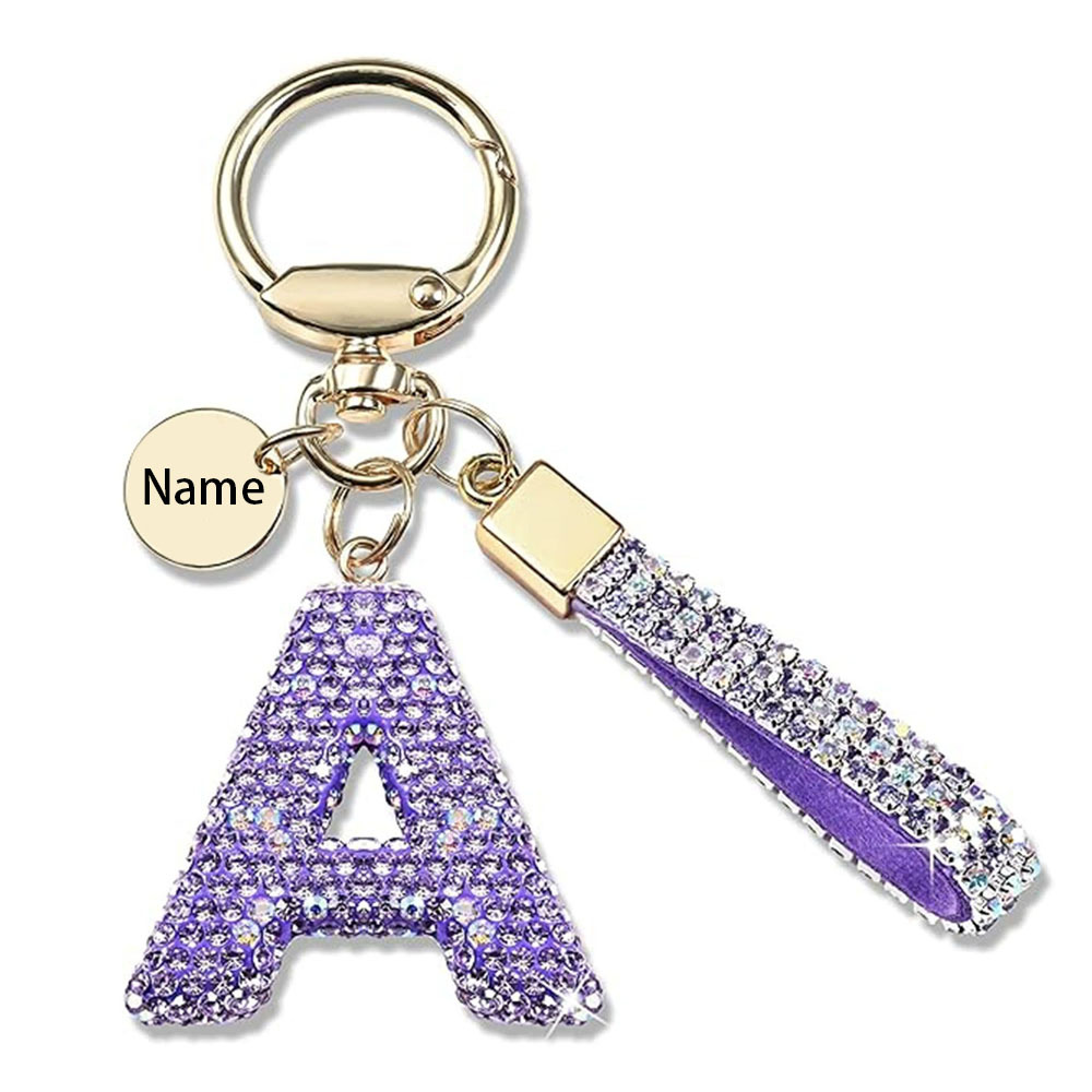 TEMU [custom] Rhinestone-encrusted 26 Letter Keychain | Personalized Laser Engraving Custom Name, Bag Pendant | Birthday Gift, Souvenir, Daily