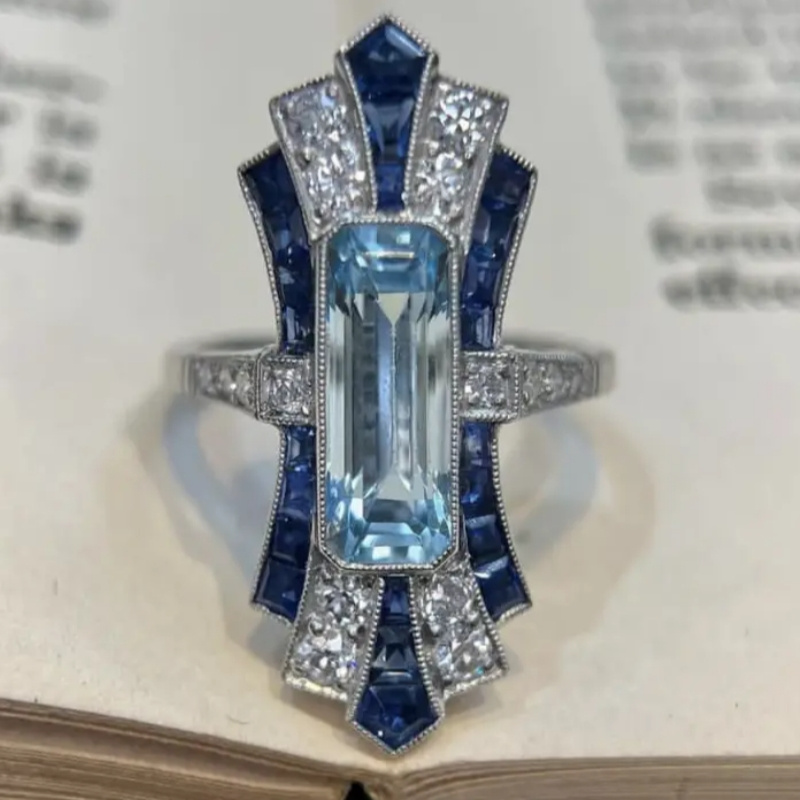 Image of Classical Blue Zirconia Anniversary Rings For Women Banquet Vintage Rings Jewelry Valentine's Day Gift