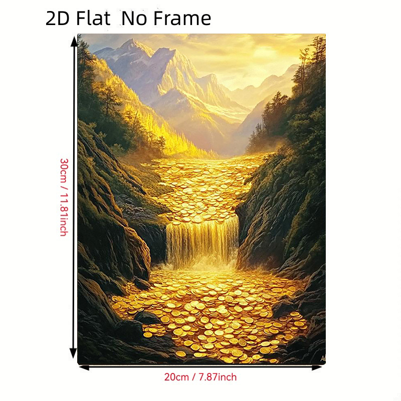 TEMU 2d Flat, 2d Flat, 2d Flat Frameless Poster Of Flowing Waterfall Oil Painting, Symbol Of , Ideal For Living Room, Office, Cafe - Christmas New