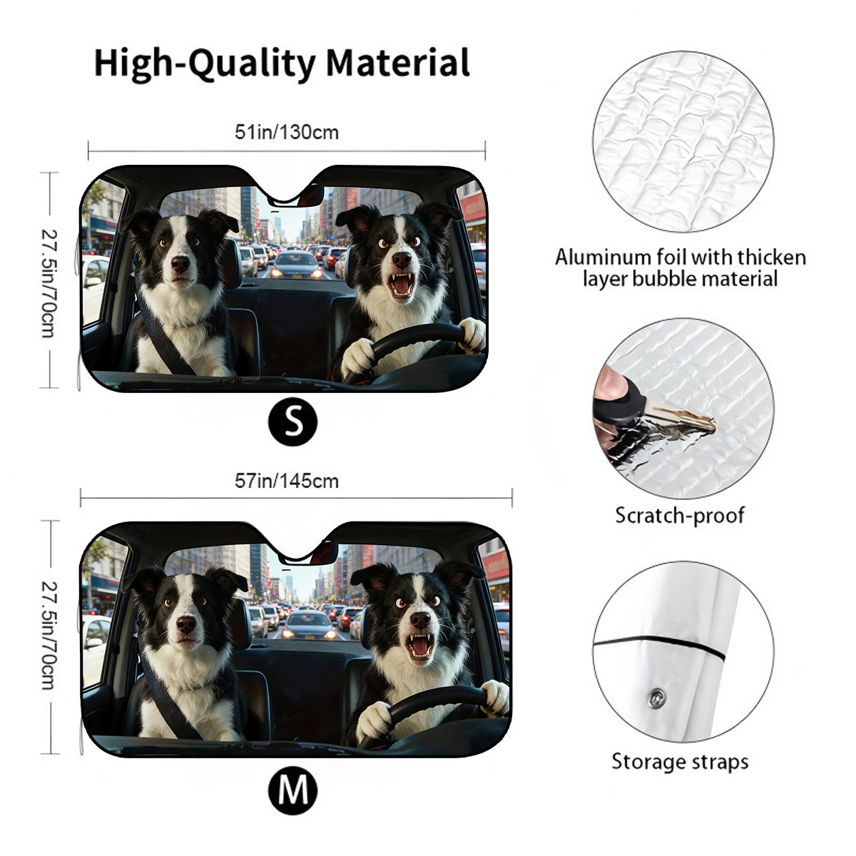 TEMU 1pc, A Cute Border Collie-shaped Car Front Windshield Sunshade, Foldable For Storage, Protects Against Sunlight And Keep The Car Cool And