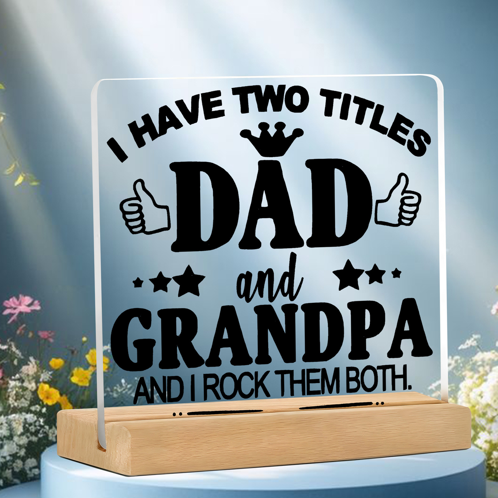 TEMU [2d Flat] [] 1pc I Have 2 Titles Dad And Grandpa Acrylic Desk Plaque With Wooden Base, Funny Father's Day Decor For Grandfathers, Perfect