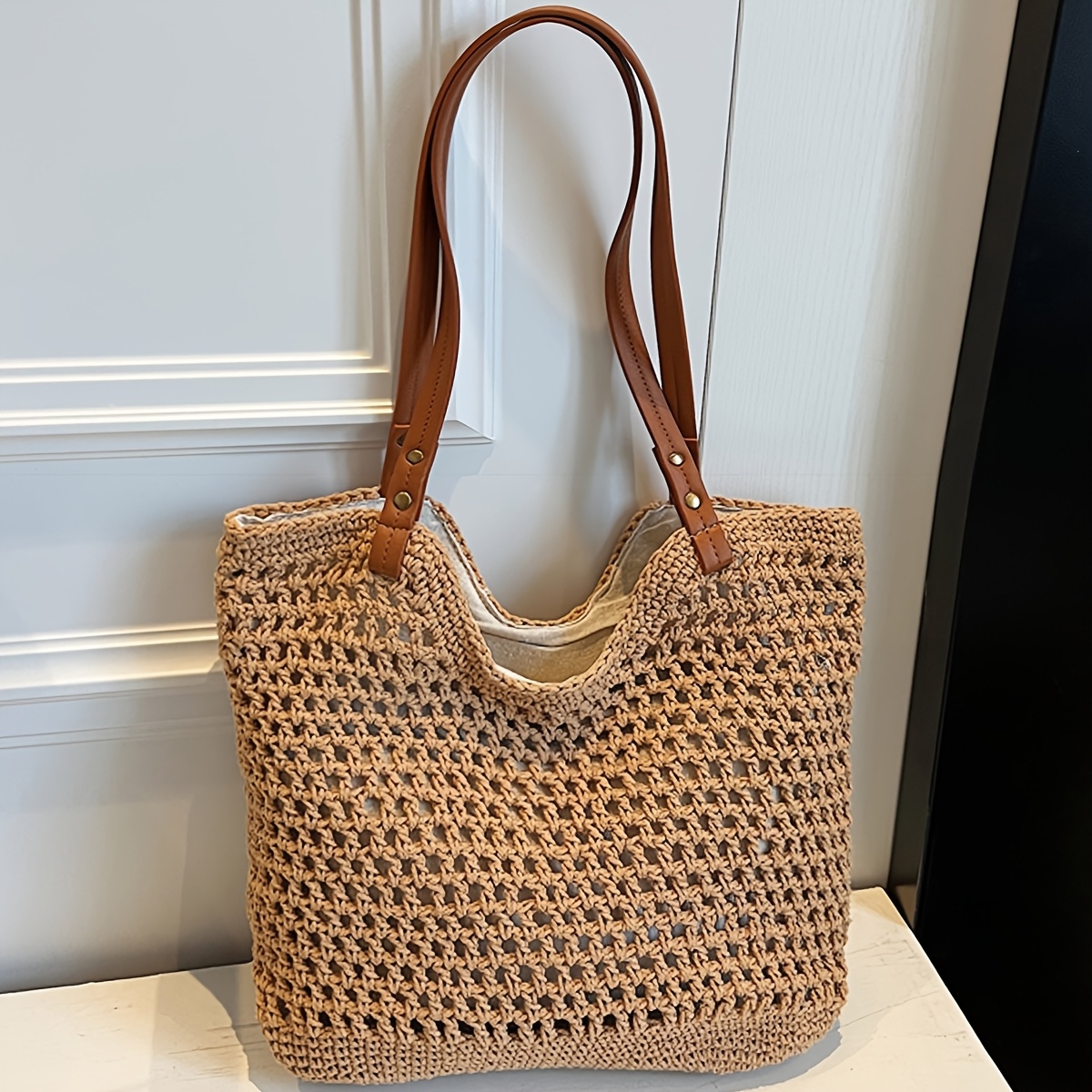 TEMU Sac à main pour femmes, nouveau sac fourre-tout tissé décontracté pour femmes, sac de plage . Texture tissée met en valeur une qualité premium,
