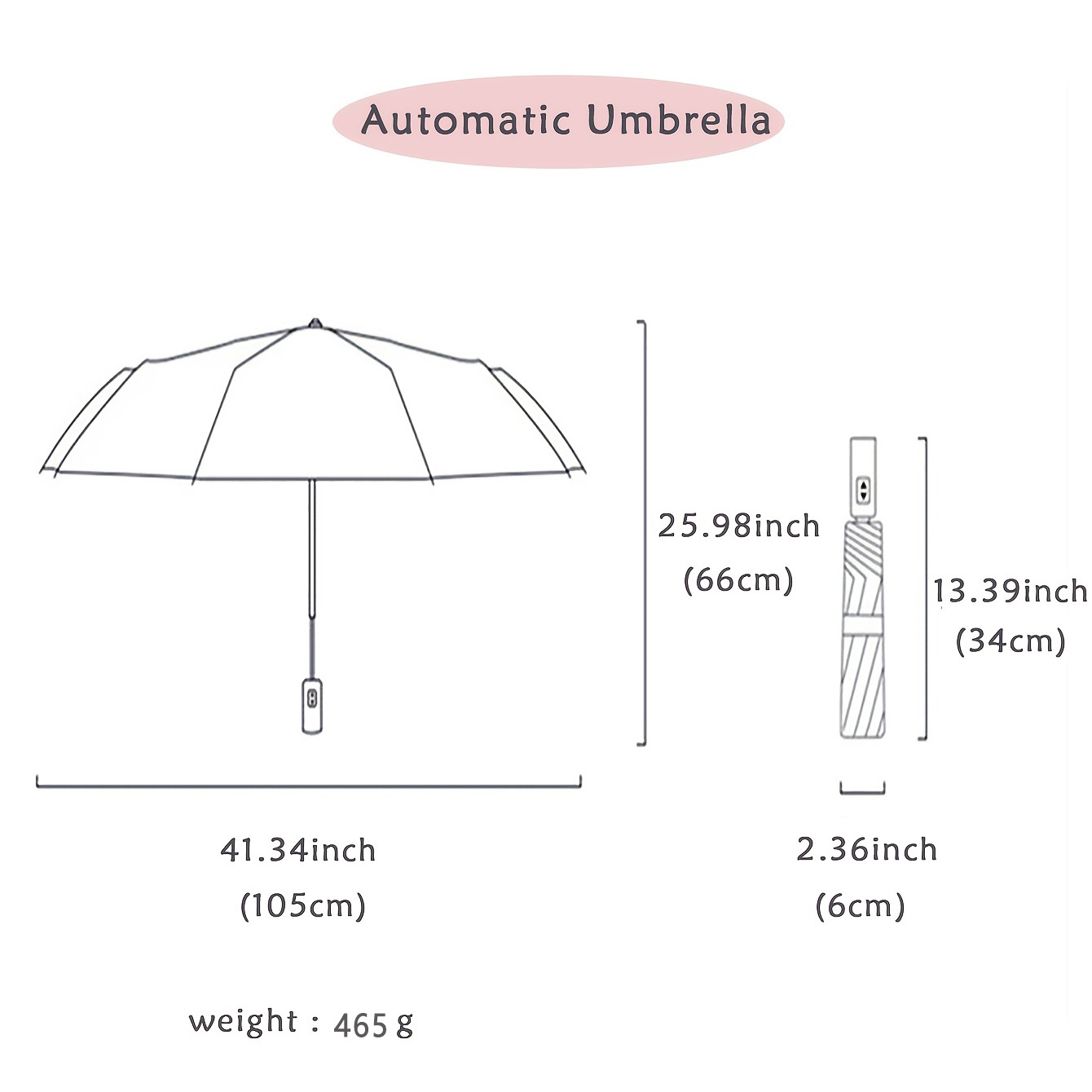 Large Automatic Folding Umbrella - Double Rib Design, Windproof &, 12 Ribs, Compact & Durable, Black with Orange Accents, Dual User Coverage, | Fashion Accessory | High-quality Fabric, Outdoor Umbrella