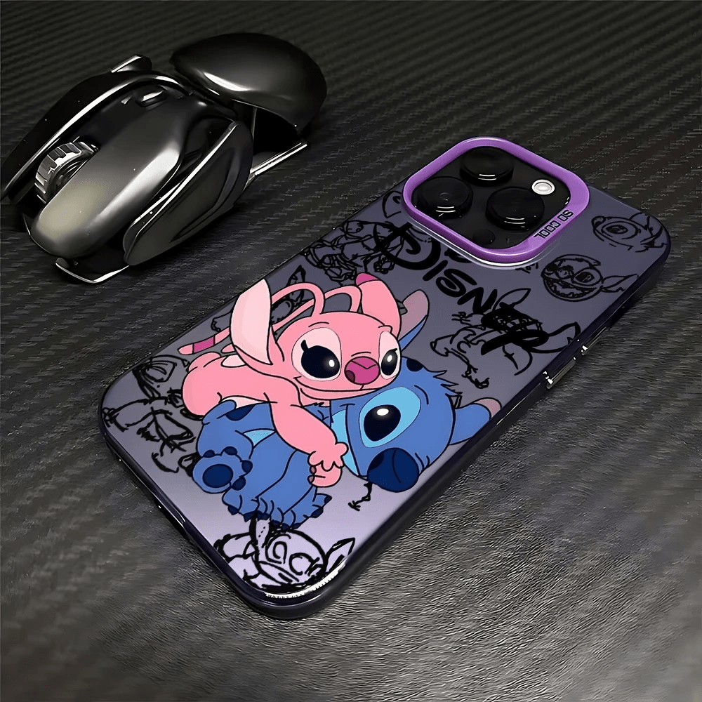 Authorized Disney, Cute Angel And Stitch Pattern Phone Case, Compatible with for iphone 16 Pro Max, 15 Pro/14 Pro/13 Pro/12 Pro/12/11/11 Pro Max. Made of TPU Material, Featuring Graffiti Print, Colorful Silver Hard Shell, Shockproof And Scratch-Resistant Protective Cover.