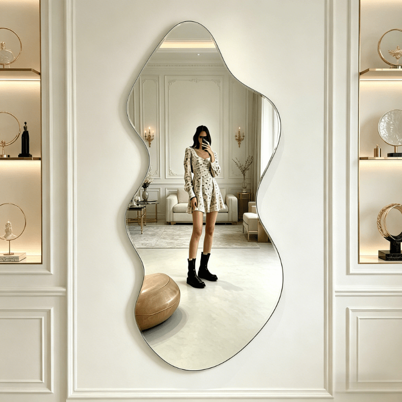 modern minimalist wavy edge acrylic full length mirror light luxury frameless wall mounted entryway fitting mirror