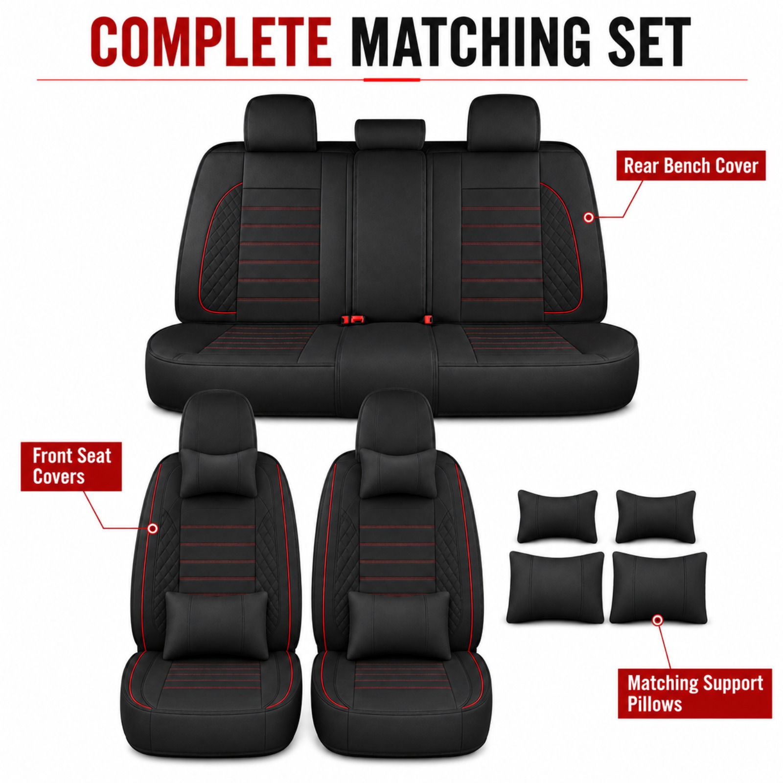 TEMU Pu Leather Car Seat Covers Full Set, Stretch Front And Rear Seat Protectors, Universal Fit For Most Sedans, All Season Auto Interior Upgrade For