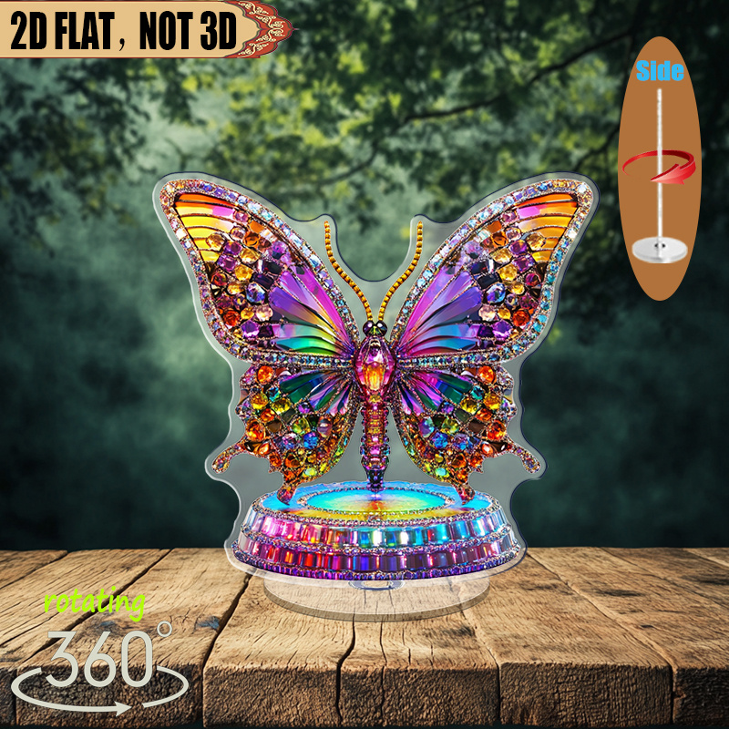 TEMU 2d Flat - A Single Piece Of A Two-dimensional Rotating Acrylic Decoration Showcasing A Colorful Crystal Embellished With Gemstones, Set On A Diamond Base That Produces Stunning Lighting Effects