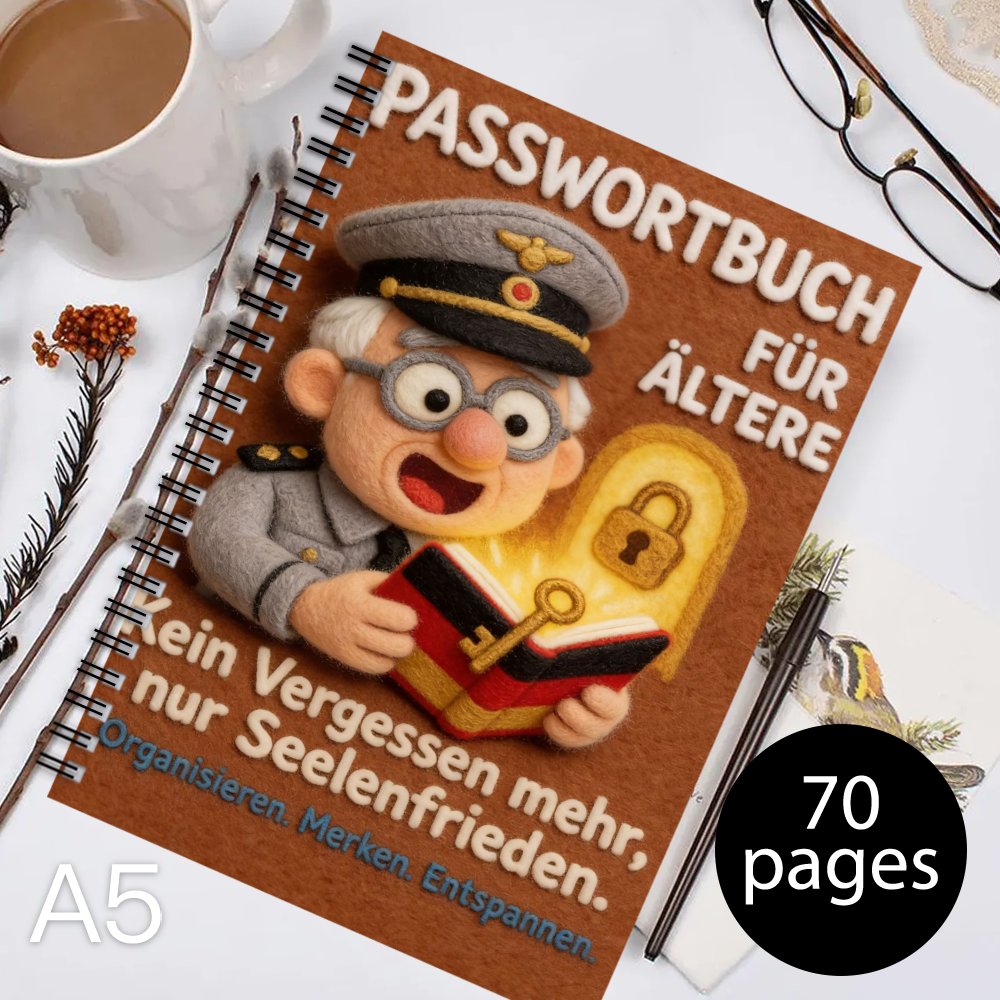 E-shop Deutscher Passwort-Organizer-Notizbuch mit horizontalen Linienunterteilungen & deutscher Passwortbeschriftung – Senioren-