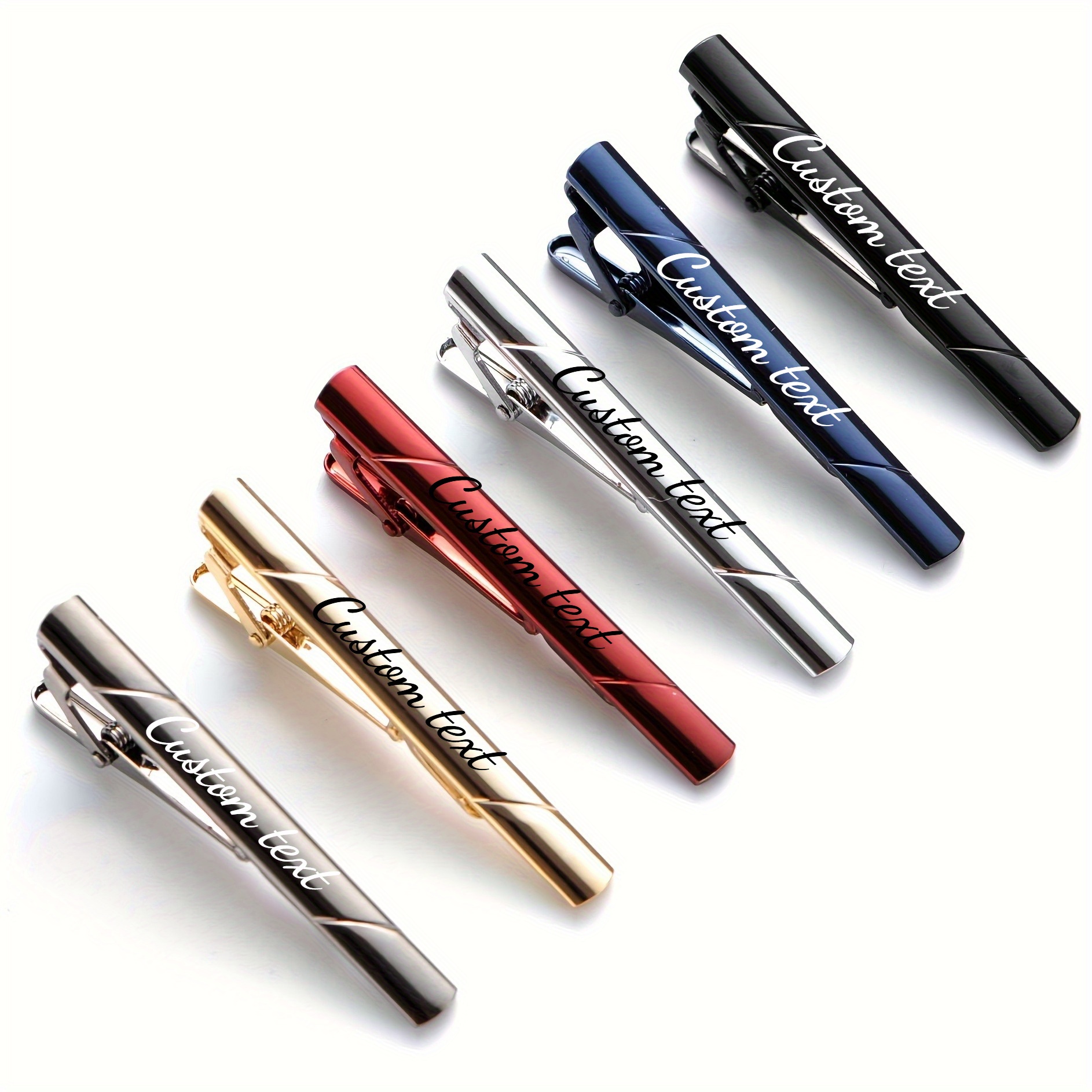 TEMU 6 Custom Personalized Laser Engravings, Designed For Elegant Men's Tie Clips! Fashionable . Geometric Patterns In Silvery, Golden, And Copper