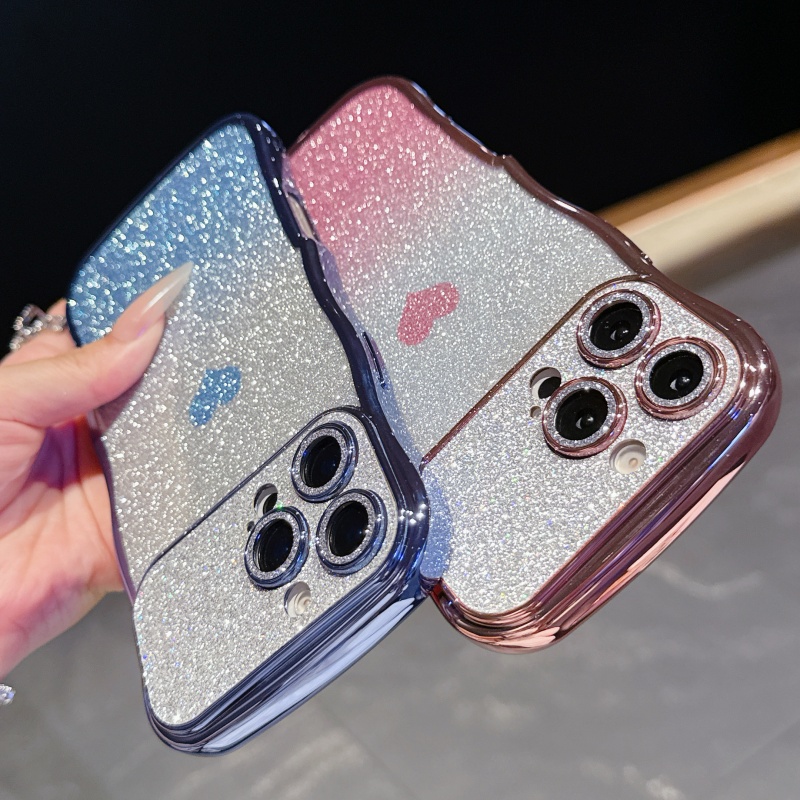 étui iphone 17 série avec cœur pailleté dégradé   électroplaqué + film pailleté pour lentille, compatible avec  , coque de -chute intégrale, design   créatif et niche pour iphone 13/14/15/16/17 pro max, coque antichoc, motif cœur, matériau de haute qualité, coque durable, pour