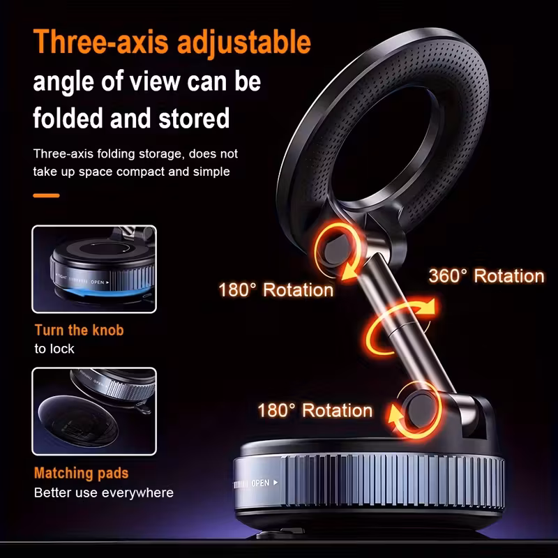 4pcs set - magnetic phone holder with suction cup - 1 holder, 1 , 1 cleaning cloth, and 1 rubber pad - n52 strong magnet, 360° rotatable adjustable holder, suitable for car dashboards and desktops, universal for iphone/ magnetic grip, magnetic phone holder for home, office, kitchen, and travel details 4