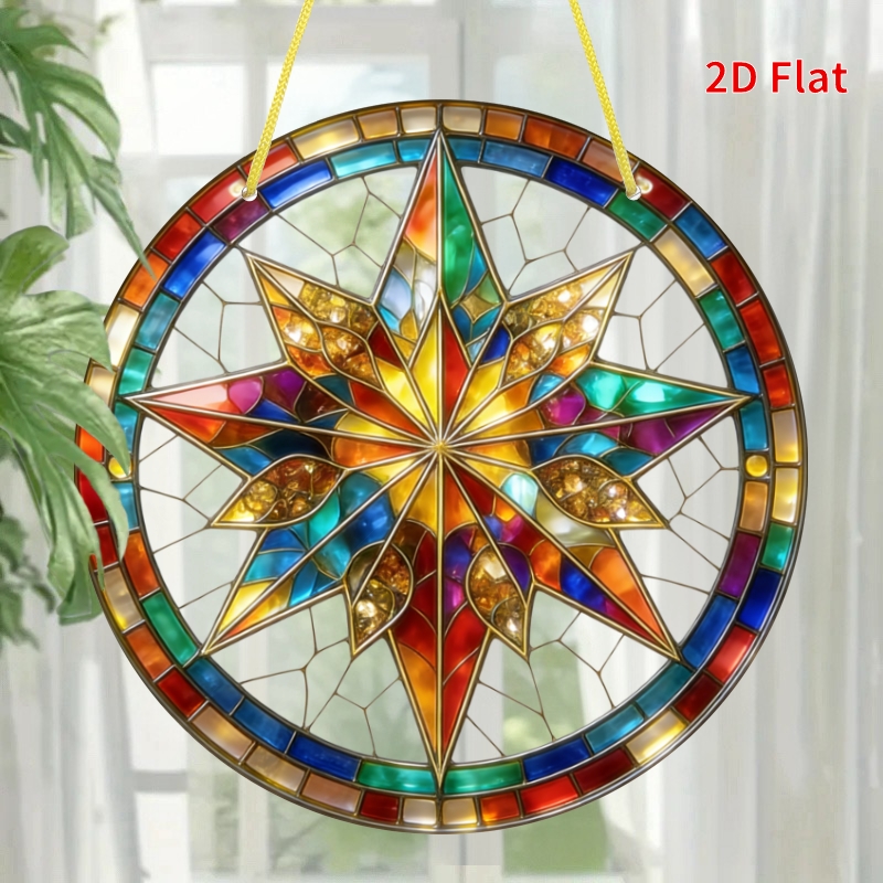 TEMU 2D Plat - [2D Plat], Décoration Rétro en Acrylique - Étoile Polaire, Pendentif Rond en Acrylique, Décoration de Fenêtre, Décoration Murale de